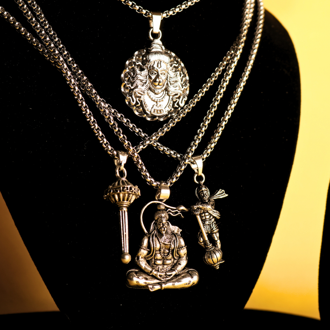 Set of 4 Lord Hanumanji Silver Coated Pendant Combo