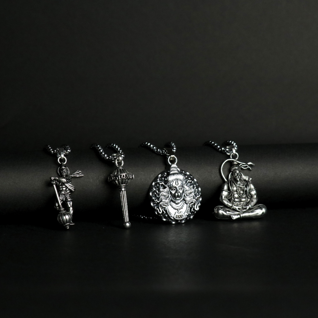 Set of 4 Lord Hanumanji Silver Coated Pendant Combo