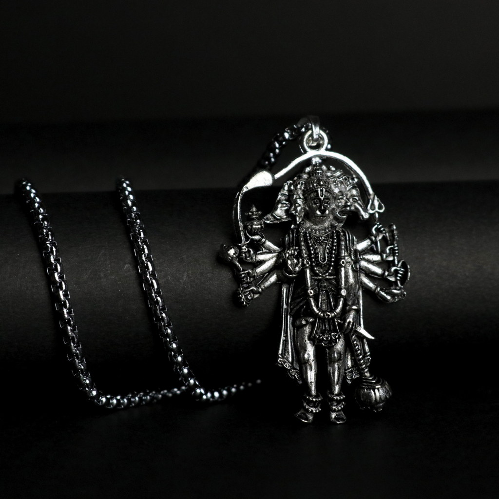 Premium Silver Plated Panchmukhi Hanuman Ji Pendant Necklace