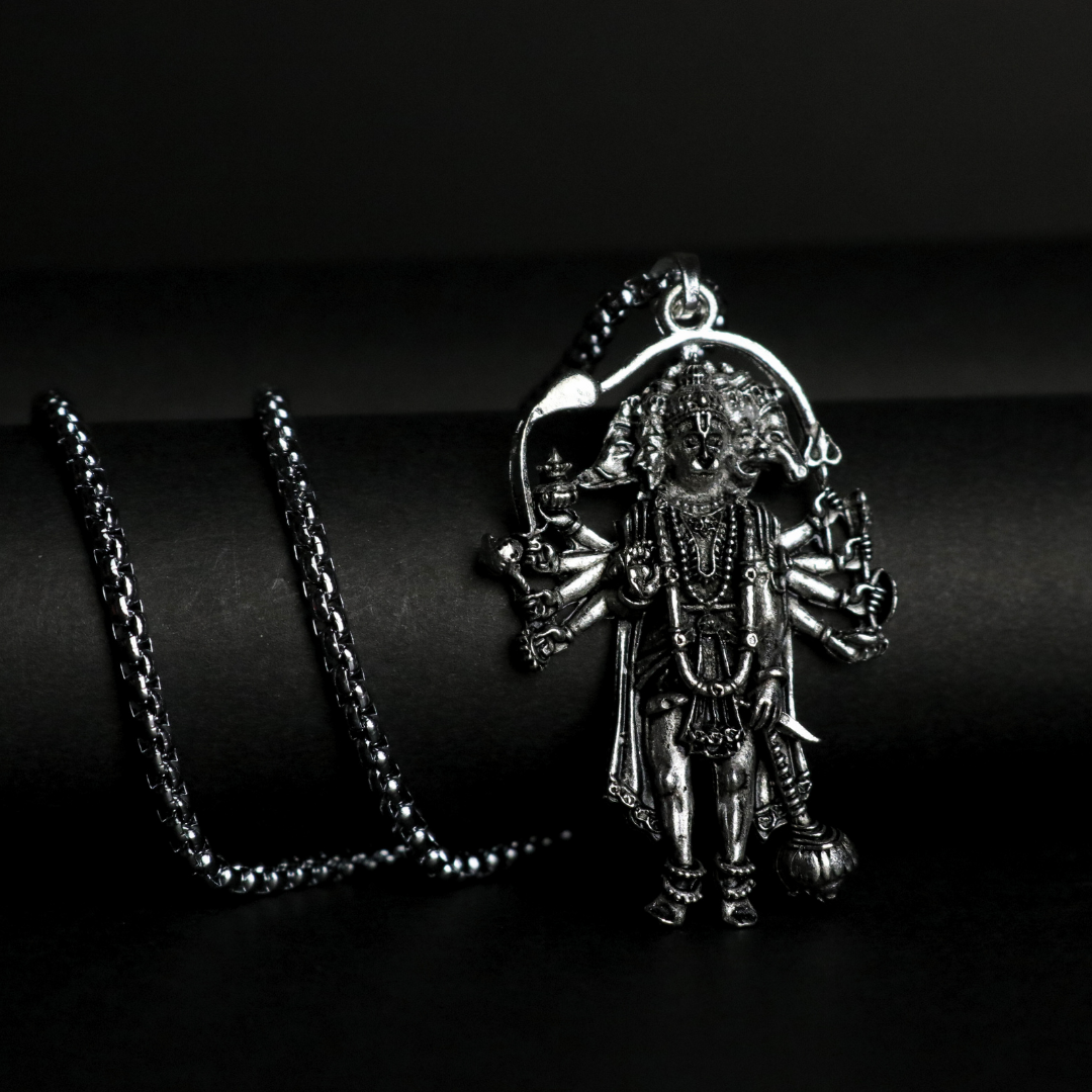 Premium Silver Plated Panchmukhi Hanuman Ji Pendant Necklace