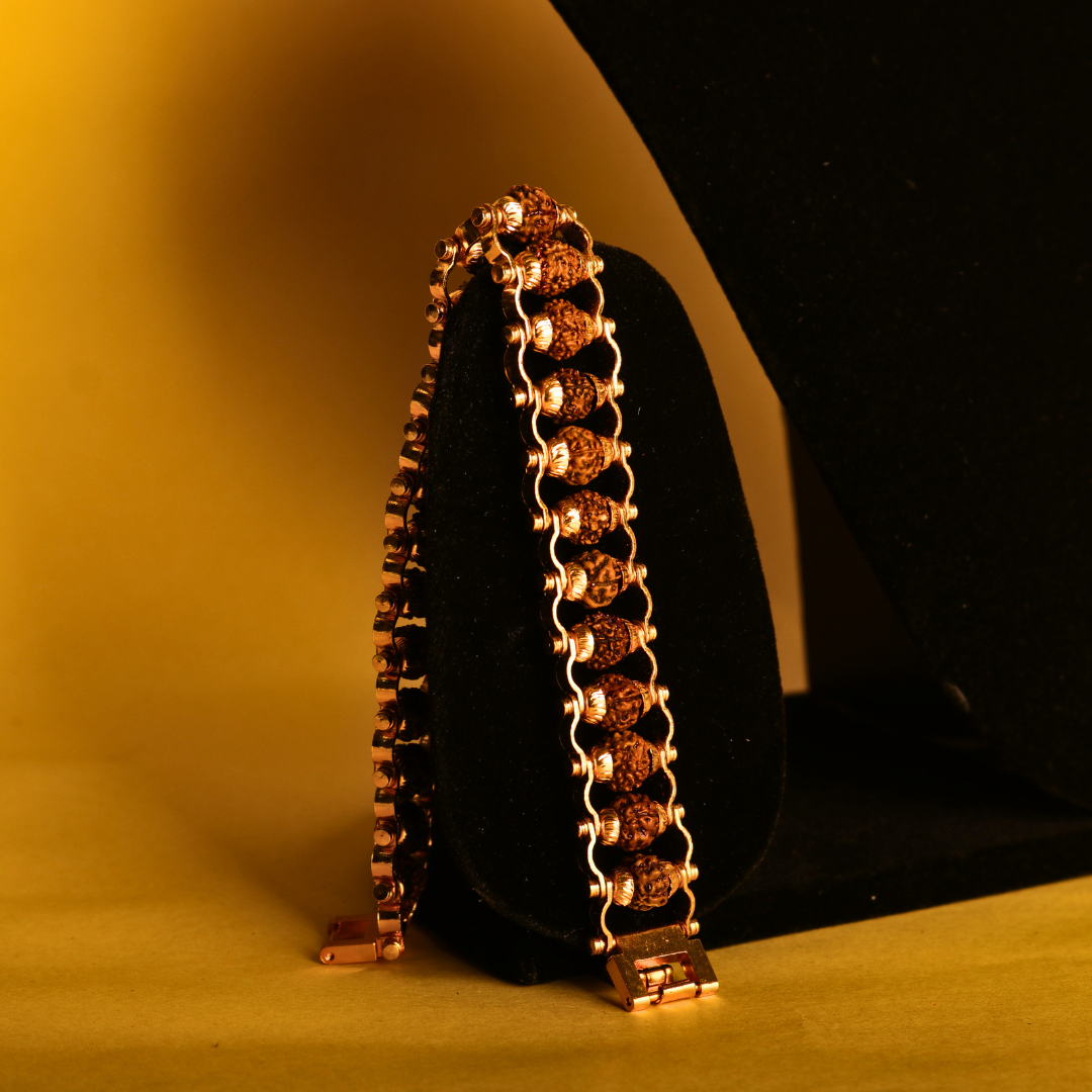 Handcrafted Gold Plated Rudraksha Bracelet – Divine & Fashionable