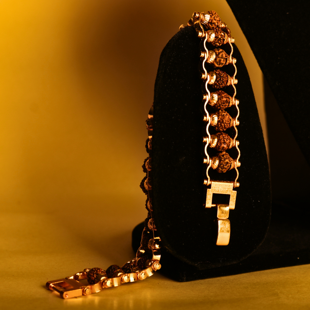 Handcrafted Gold Plated Rudraksha Bracelet – Divine & Fashionable