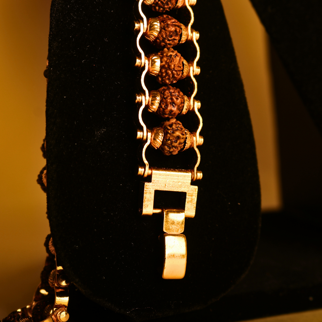 Handcrafted Gold Plated Rudraksha Bracelet – Divine & Fashionable