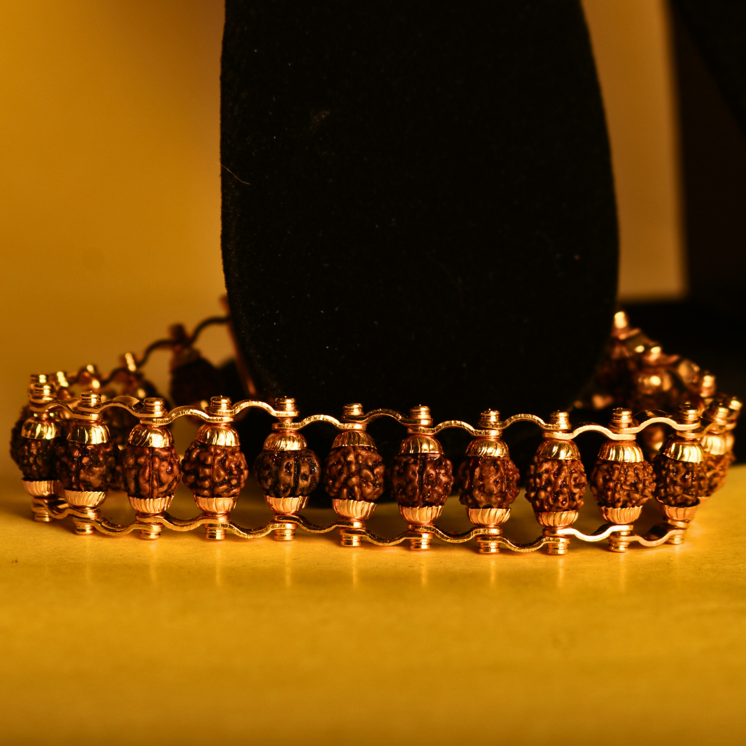 Mahadev Power Trio – Rudraksha Mala + 2 Bracelets Combo (Gold & Silver Finish)