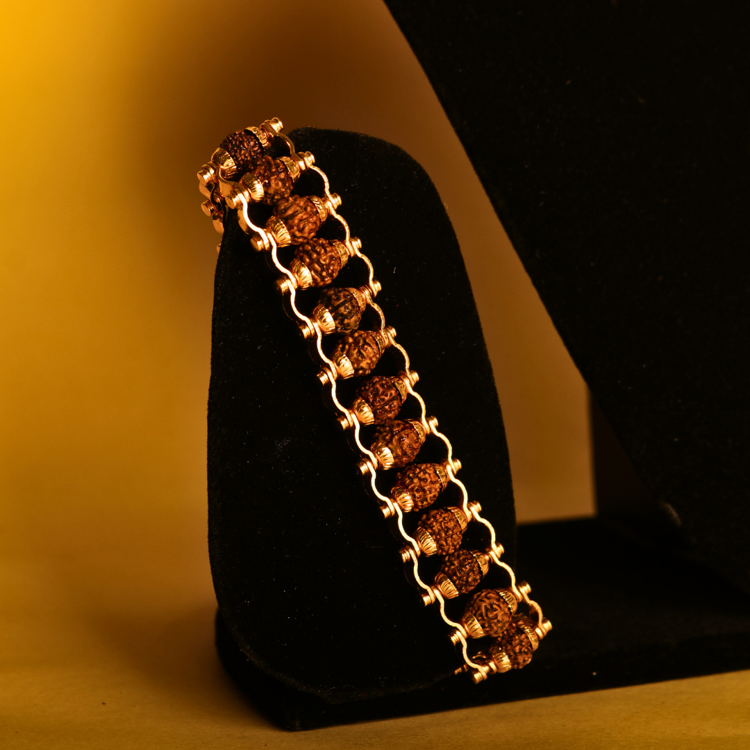 Handcrafted Gold Plated Rudraksha Bracelet – Divine & Fashionable