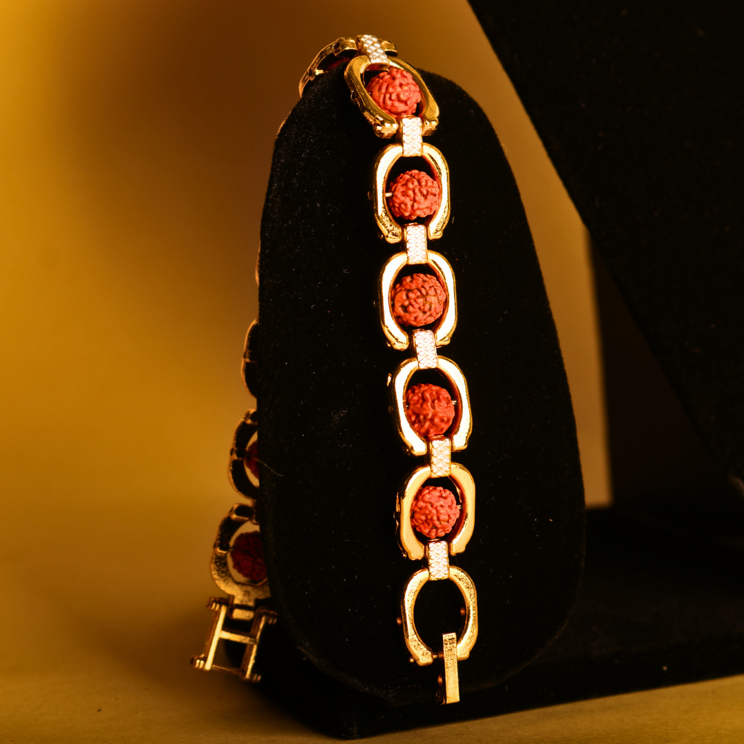 Gold Plated Dual-Tone Rudraksha Bracelet – Modern Spiritual Jewellery
