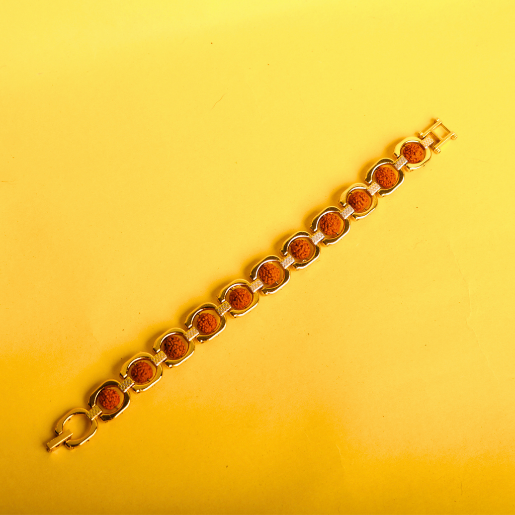 Gold Plated Dual-Tone Rudraksha Bracelet – Modern Spiritual Jewellery
