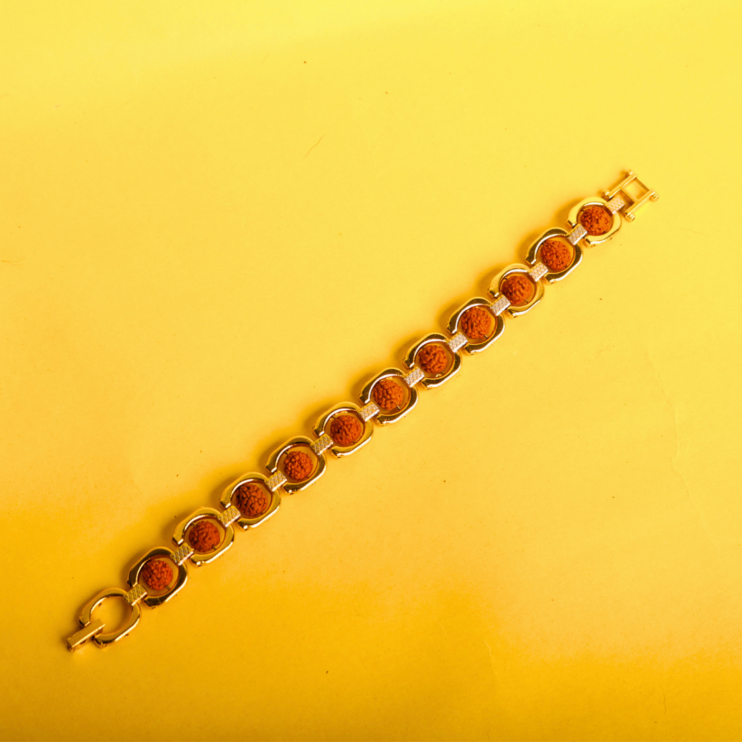 Gold Plated Dual-Tone Rudraksha Bracelet – Modern Spiritual Jewellery