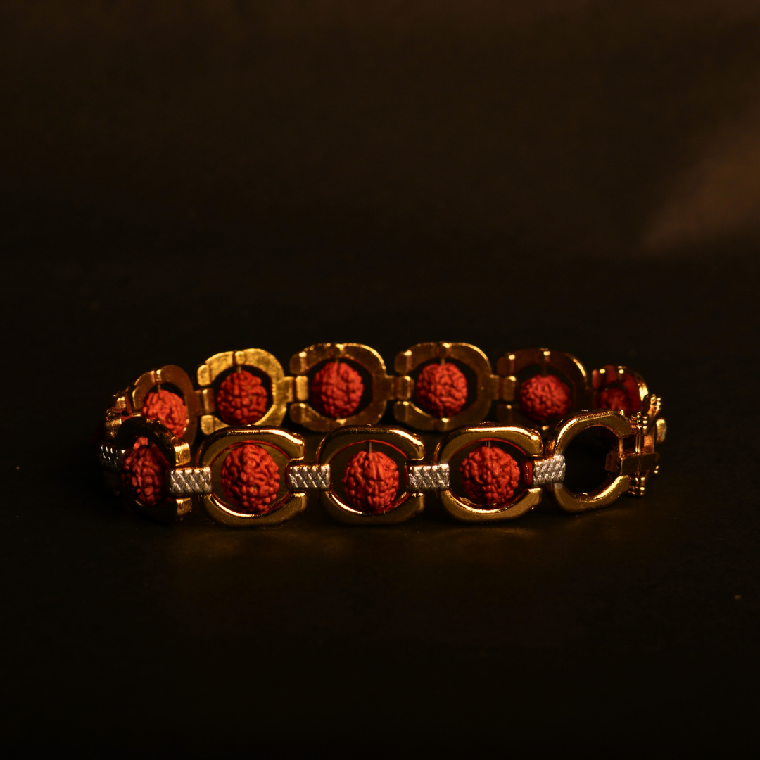 Gold Plated Dual-Tone Rudraksha Bracelet – Modern Spiritual Jewellery