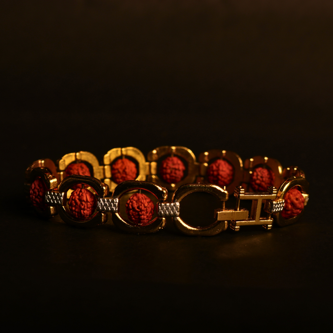 Gold Plated Dual-Tone Rudraksha Bracelet – Modern Spiritual Jewellery