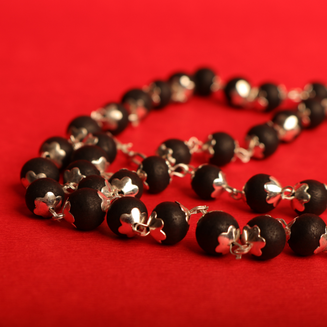 Premium Silver Plated Karungali Mala – Authentic Natural Ebony Wood (Govt. Certified)