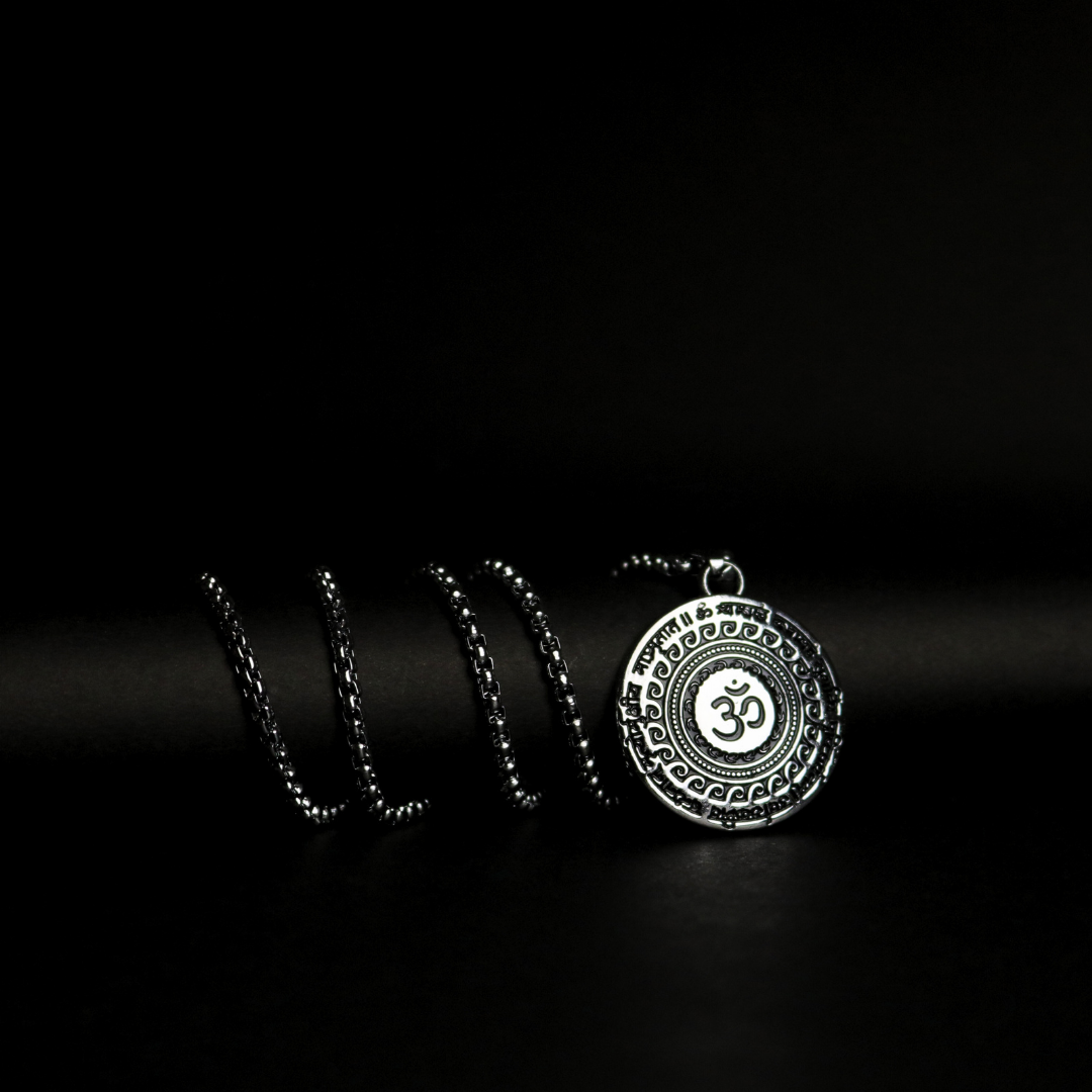 Premium Set of 2 Maha Mrityunjaya Mantra Necklaces – Silver & Gold Plated for Spiritual Power