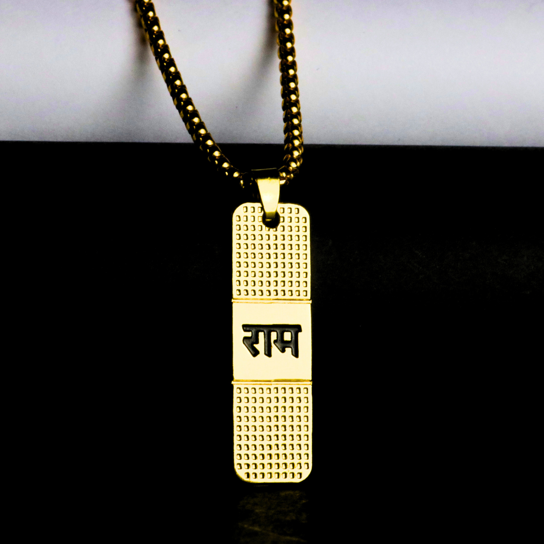 Premium 24K Gold Plated Ram Naam Necklace – Sacred Pendant for Devotees