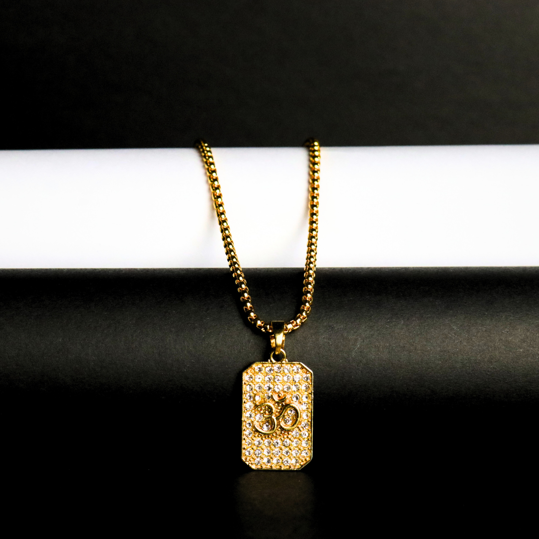 Om Diamond Pendant with Gold Plating – Symbol of Blessings & Protection