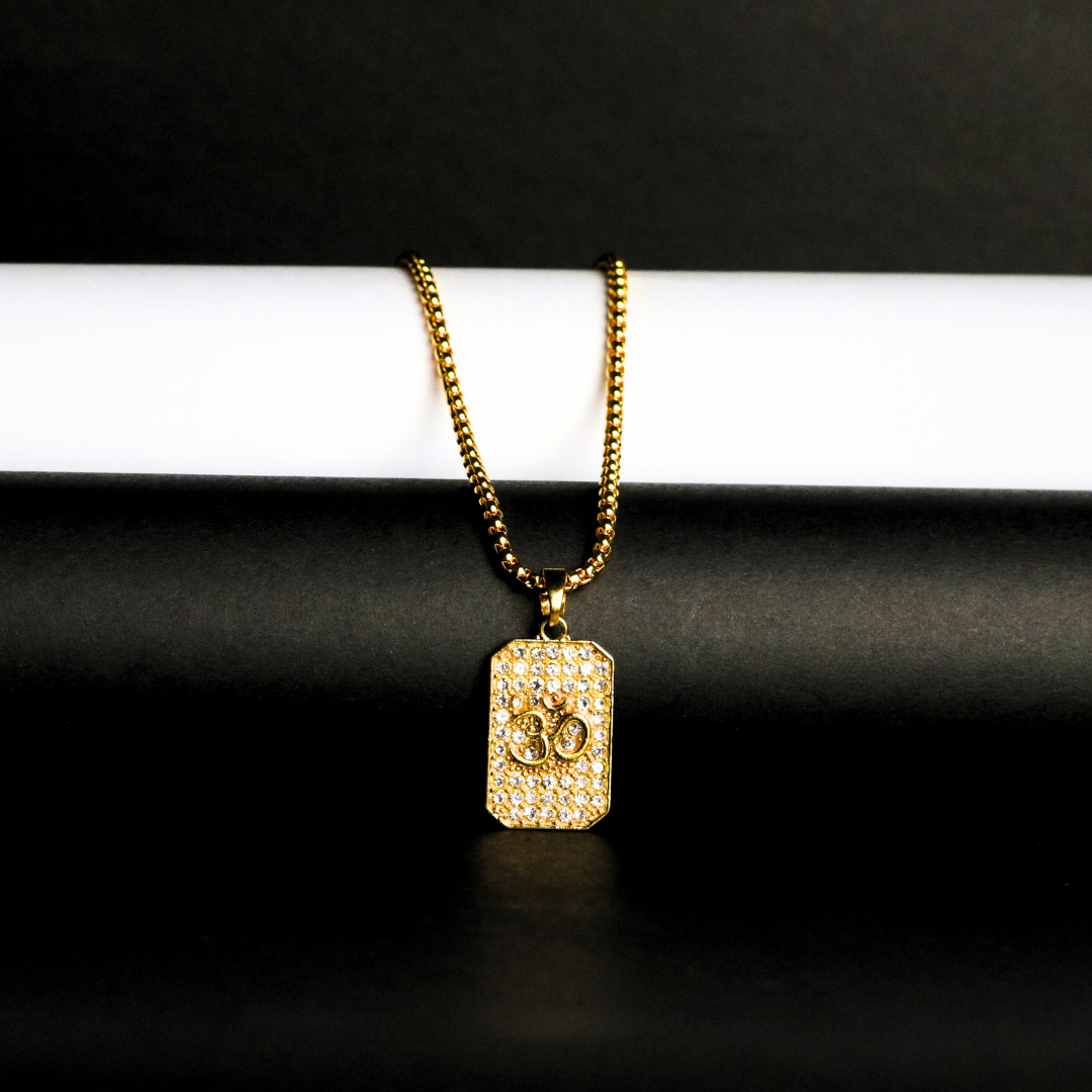 Om Diamond Pendant with Gold Plating – Symbol of Blessings & Protection