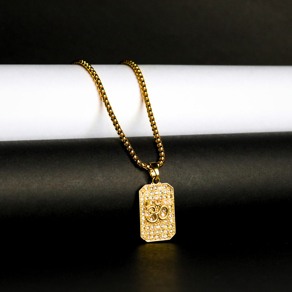 Om Diamond Pendant with Gold Plating – Symbol of Blessings & Protection