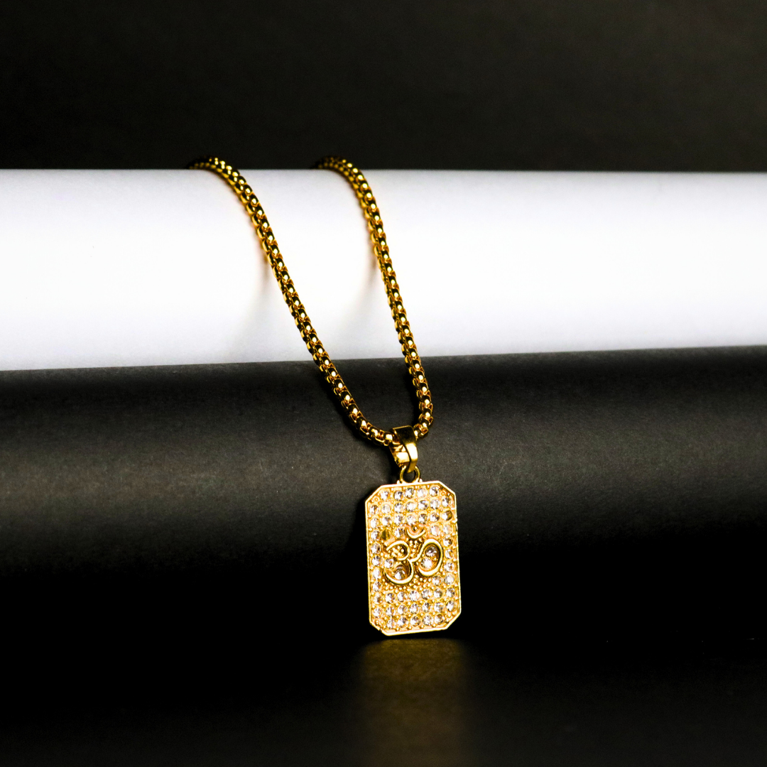 Om Diamond Pendant with Gold Plating – Symbol of Blessings & Protection