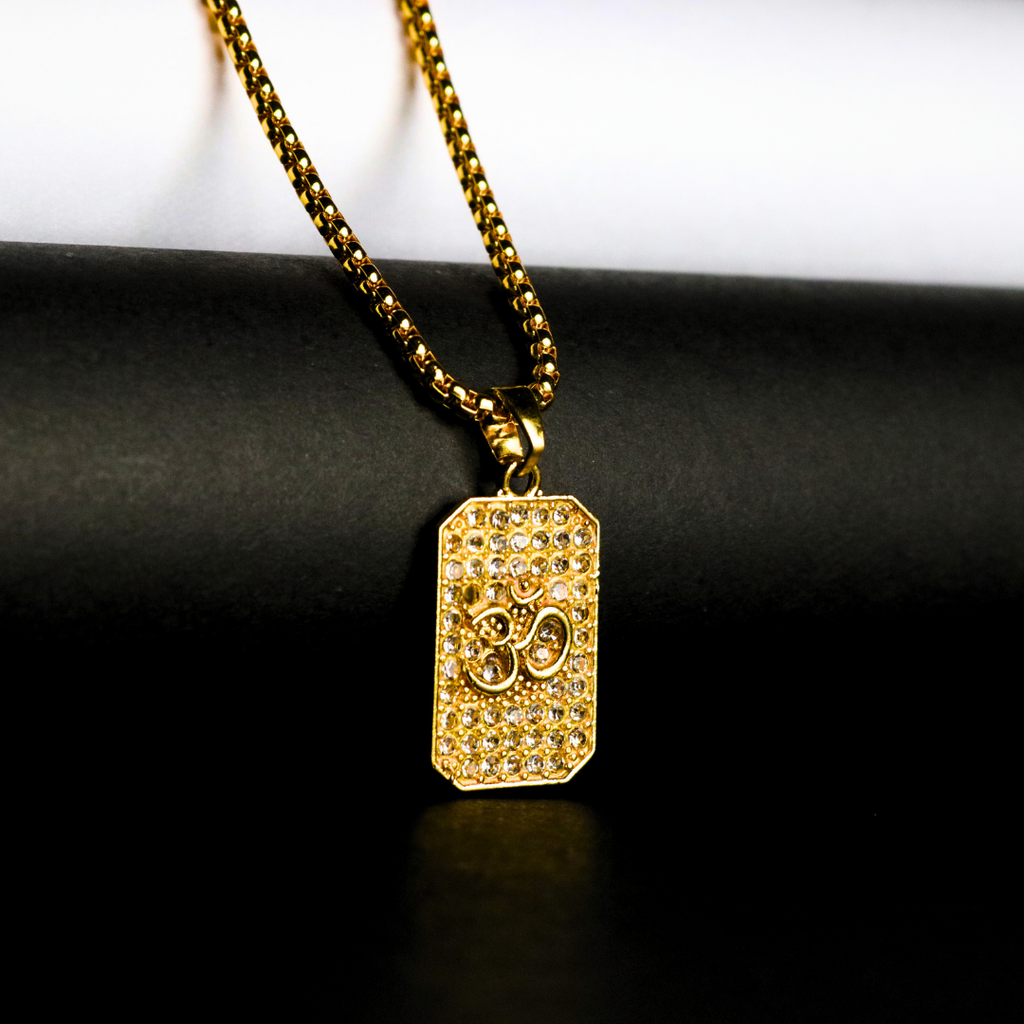 Om Diamond Pendant with Gold Plating – Symbol of Blessings & Protection