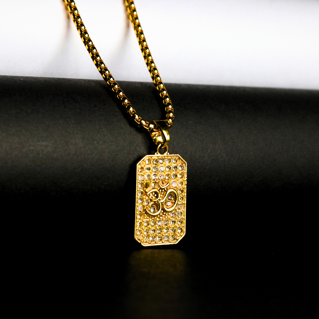 Om Diamond Pendant with Gold Plating – Symbol of Blessings & Protection