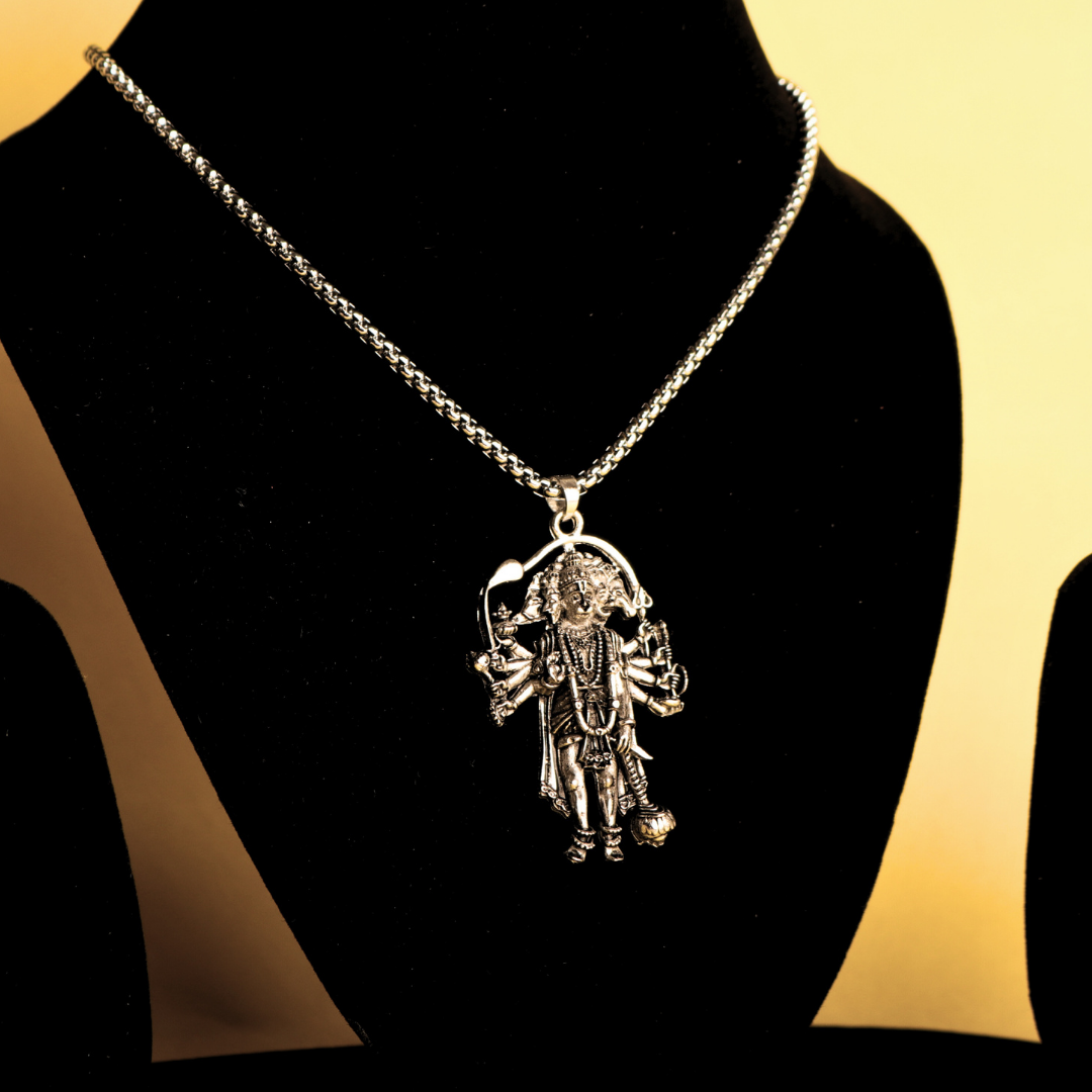 Premium Silver Plated Panchmukhi Hanuman Ji Pendant Necklace