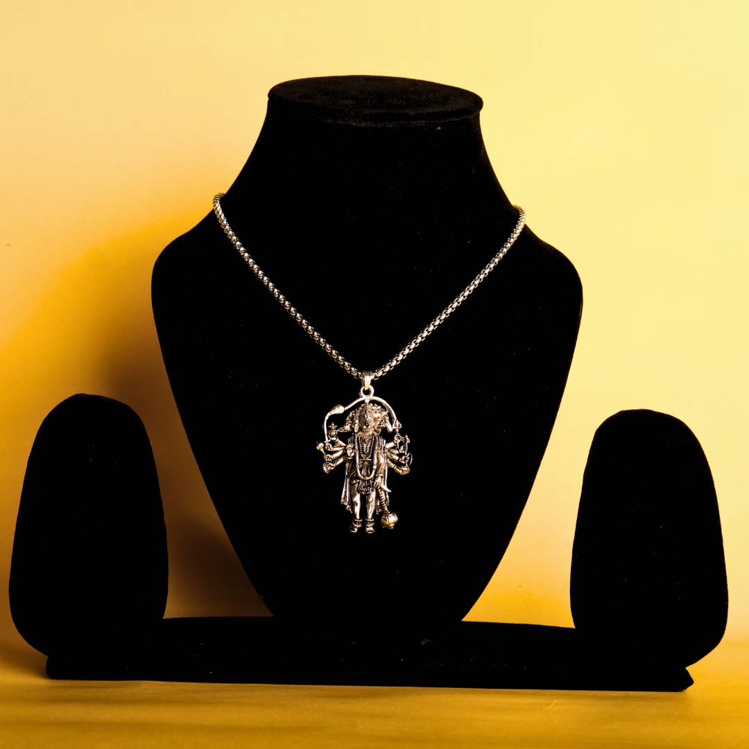 Premium Silver Plated Panchmukhi Hanuman Ji Pendant Necklace