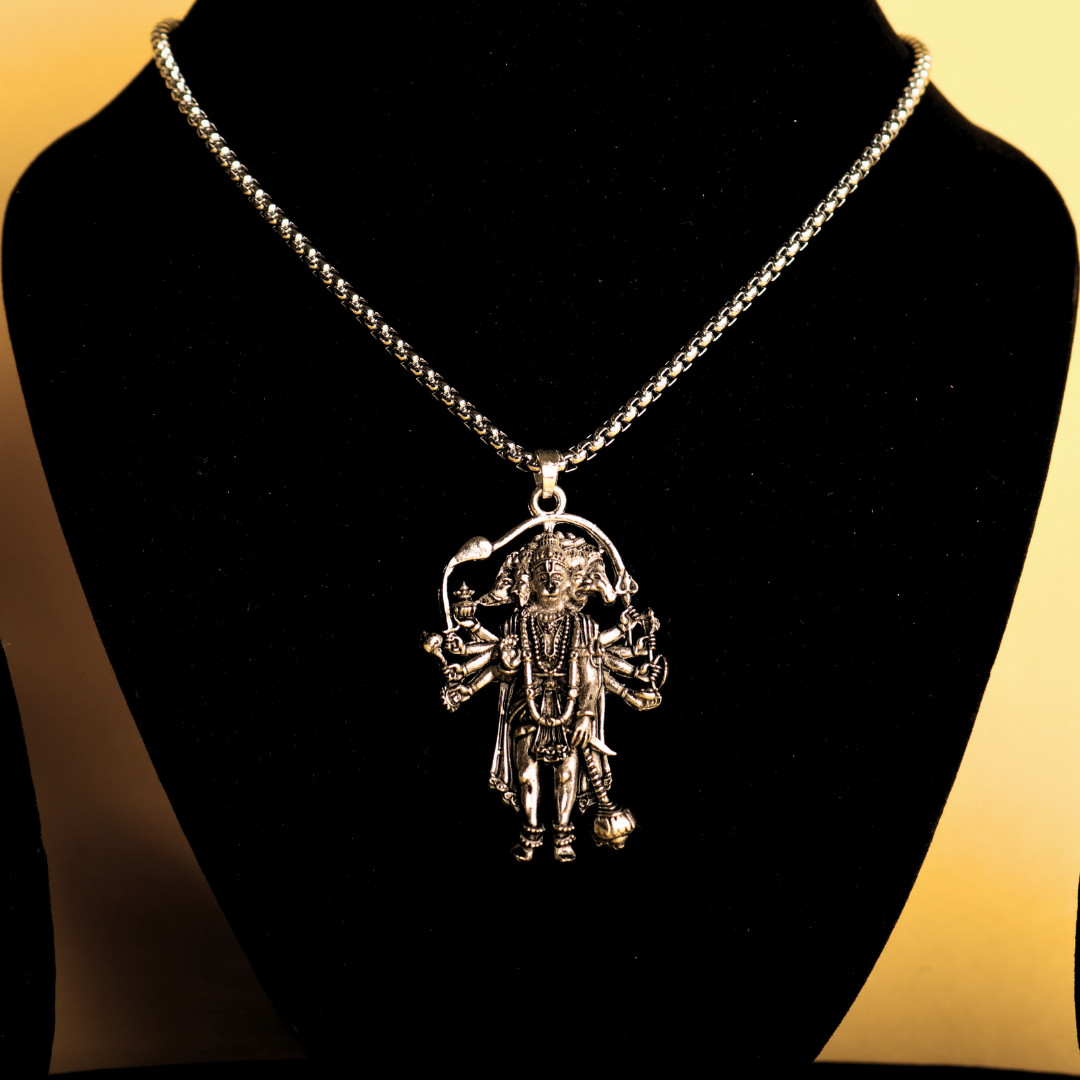 Premium Silver Plated Panchmukhi Hanuman Ji Pendant Necklace