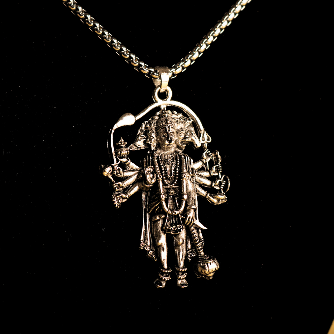Premium Silver Plated Panchmukhi Hanuman Ji Pendant Necklace