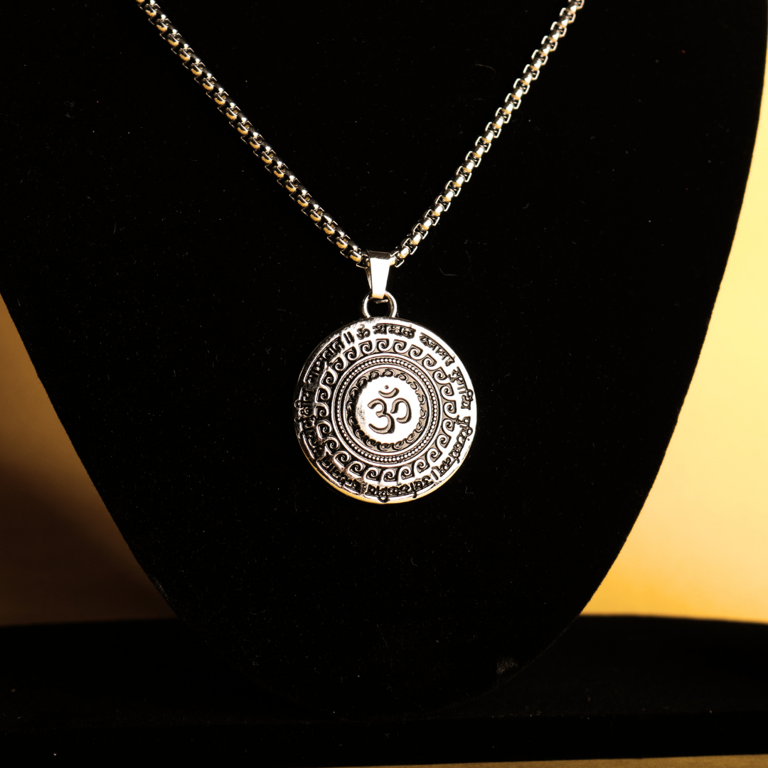 Premium Set of 2 Maha Mrityunjaya Mantra Necklaces – Silver & Gold Plated for Spiritual Power