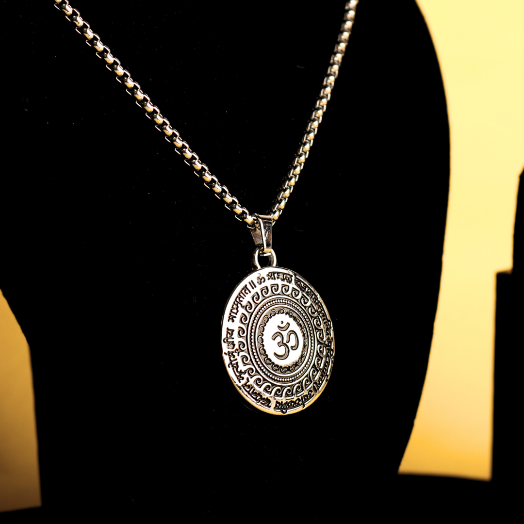 Premium Set of 2 Maha Mrityunjaya Mantra Necklaces – Silver & Gold Plated for Spiritual Power