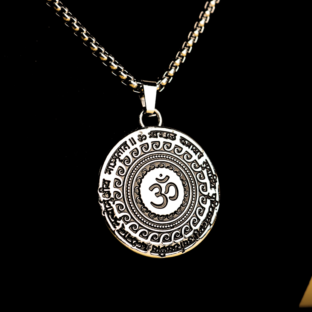 Premium Set of 2 Maha Mrityunjaya Mantra Necklaces – Silver & Gold Plated for Spiritual Power
