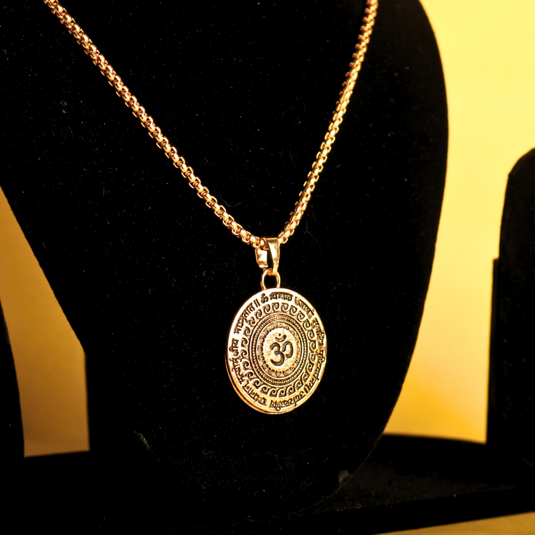 Premium Set of 2 Maha Mrityunjaya Mantra Necklaces – Silver & Gold Plated for Spiritual Power