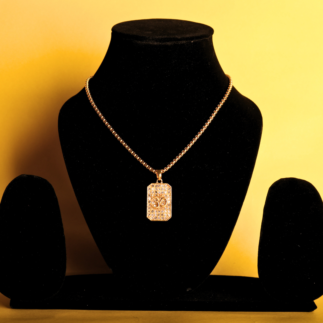 Om Diamond Pendant with Gold Plating – Symbol of Blessings & Protection