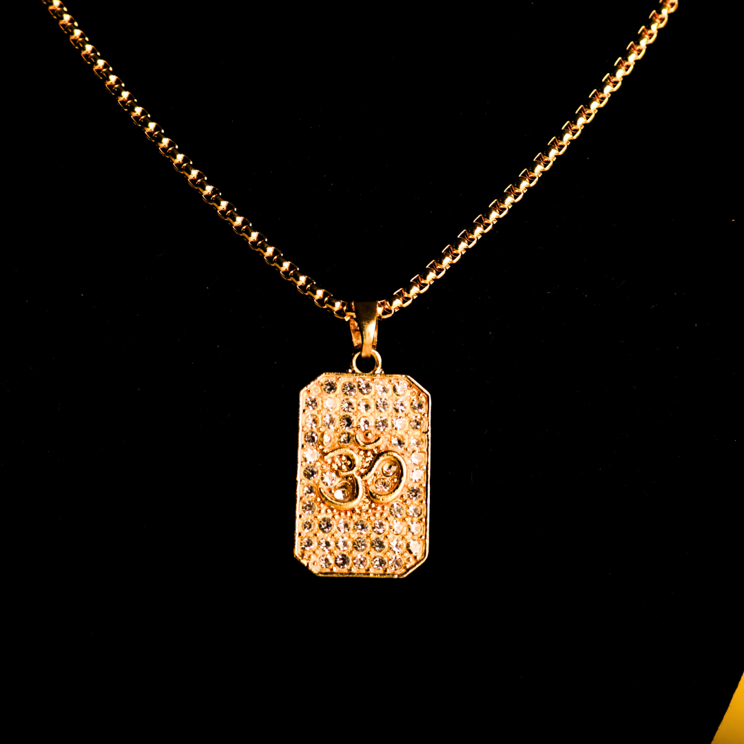 Om Diamond Pendant with Gold Plating – Symbol of Blessings & Protection