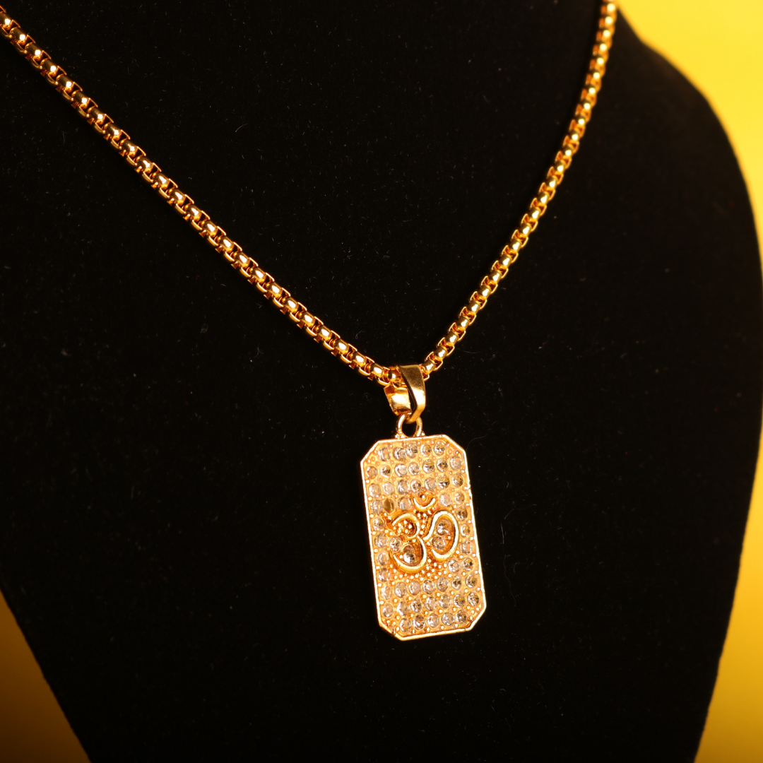 Om Diamond Pendant with Gold Plating – Symbol of Blessings & Protection