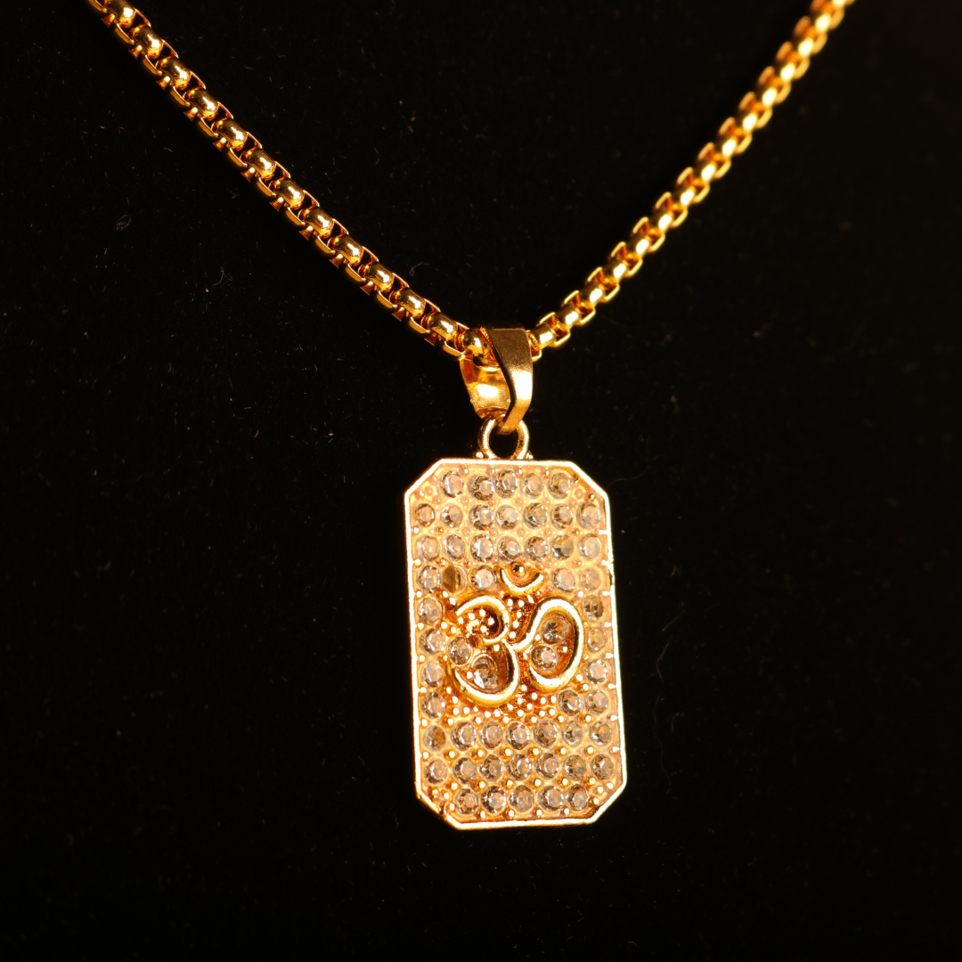 Om Diamond Pendant with Gold Plating – Symbol of Blessings & Protection