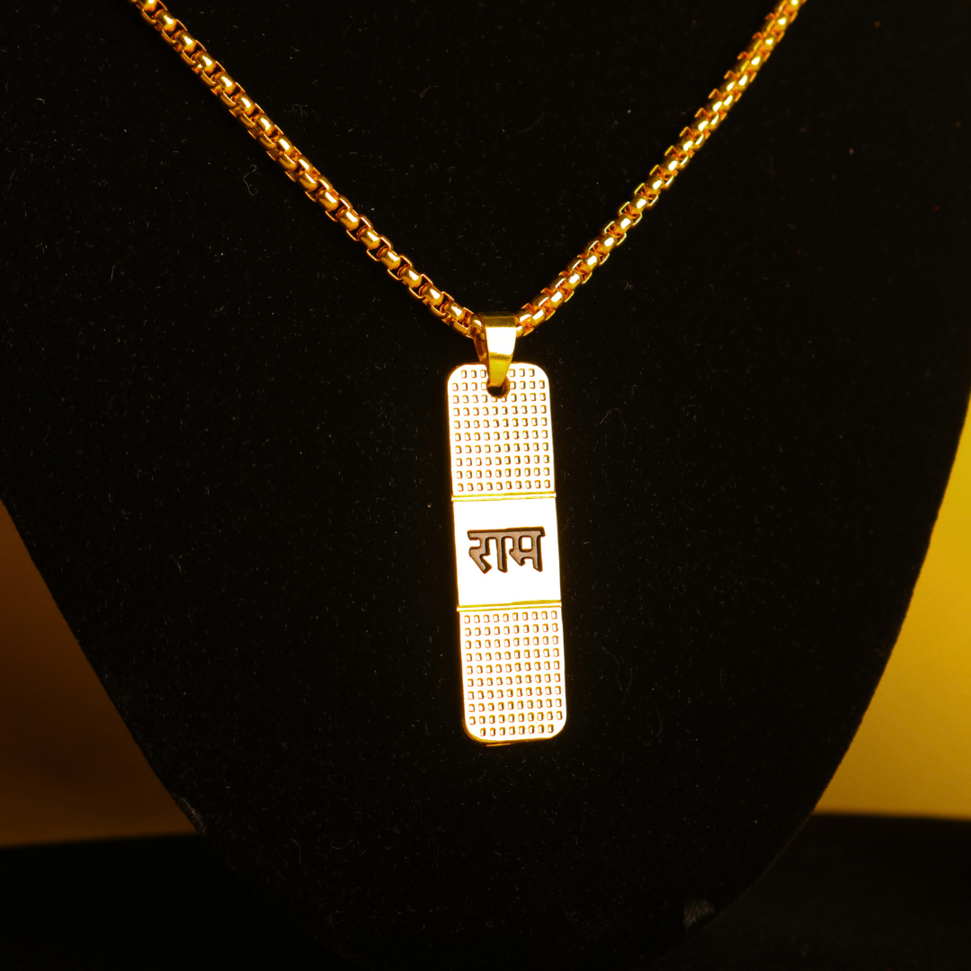 Premium 24K Gold Plated Ram Naam Necklace – Sacred Pendant for Devotees