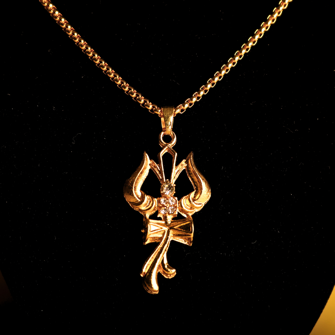 Trishul Om & Damru Pendant with Chain – Divine Symbol of Lord Shiva