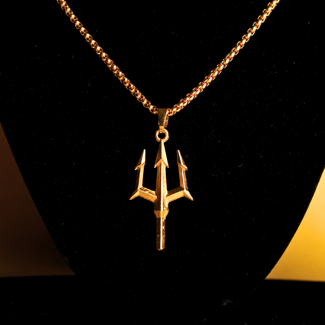 Golden Trishul Pendant Necklace – Lord Shiva's Divine Trident Symbol