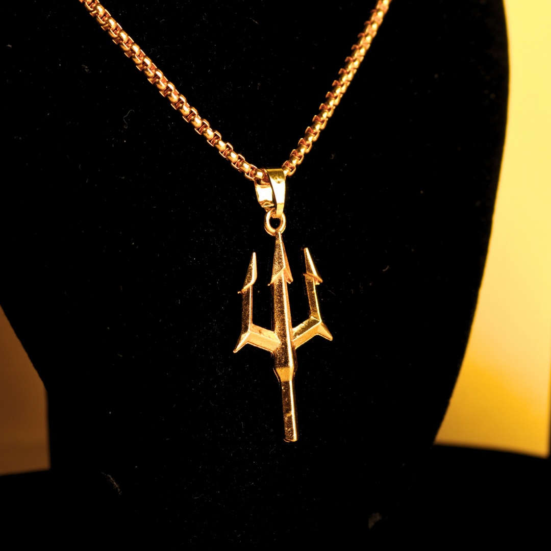 Golden Trishul Pendant Necklace – Lord Shiva's Divine Trident Symbol
