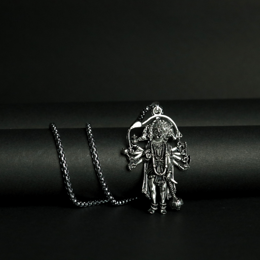 Premium Silver Plated Panchmukhi Hanuman Ji Pendant Necklace