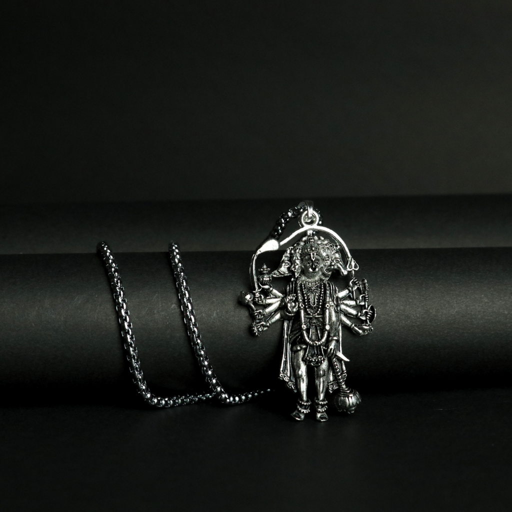 Premium Silver Plated Panchmukhi Hanuman Ji Pendant Necklace