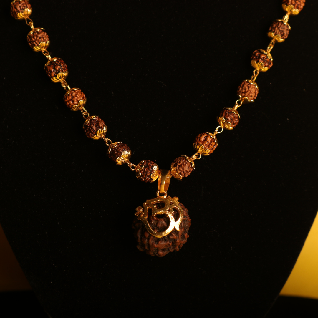 Gold Plated Shree Om Rudraksha Mala