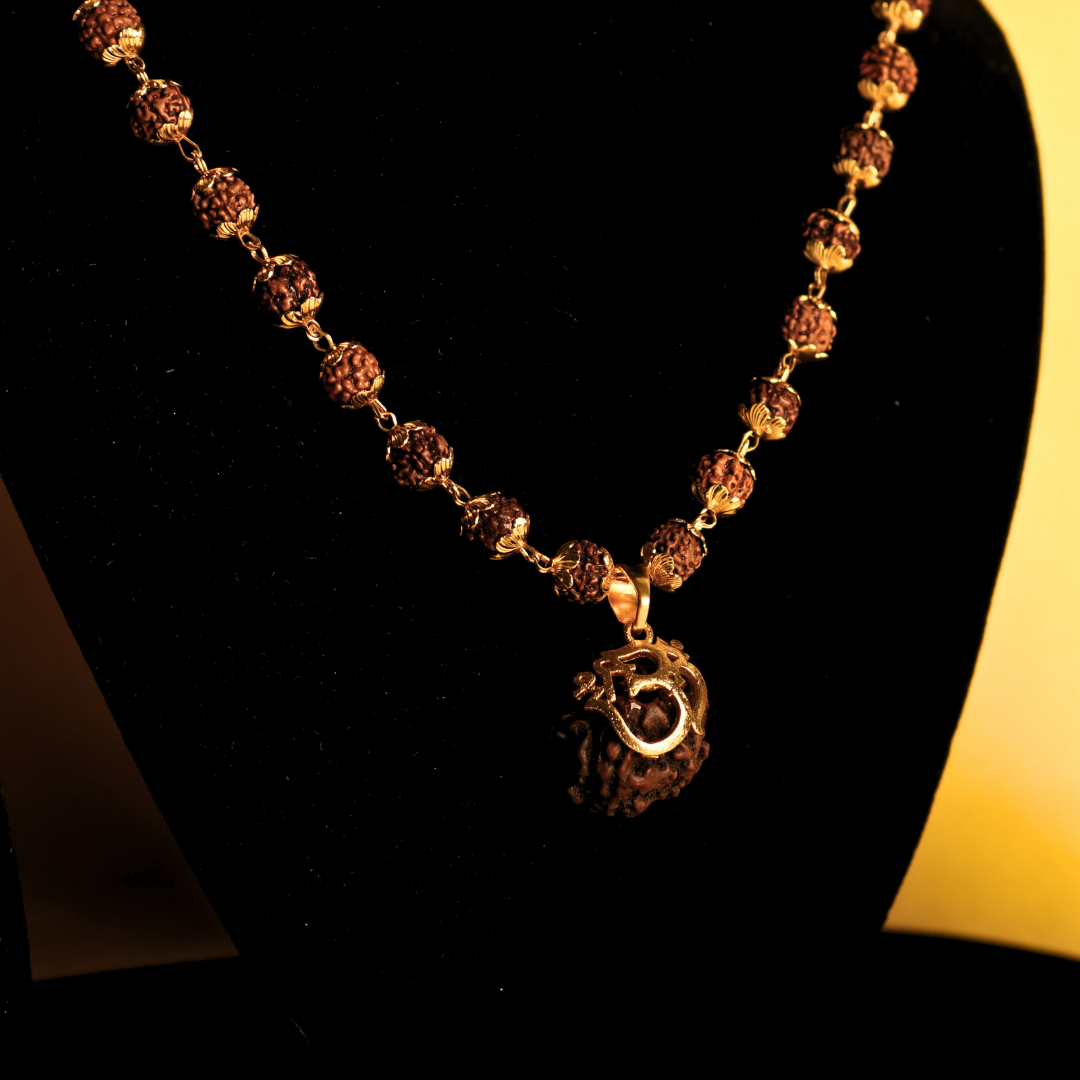 Gold Plated Shree Om Rudraksha Mala